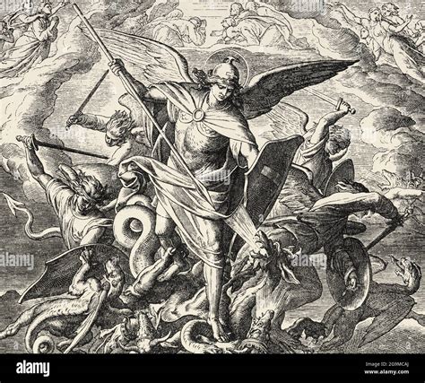 The archangel Saint Michael defeats the dragon of the seven heads ...