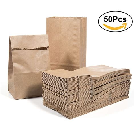 Acidea 50 Pcs Kraft Paper Bag 7.5 * 5.3 * 9.8 inches, Brown Paper Lunch ...