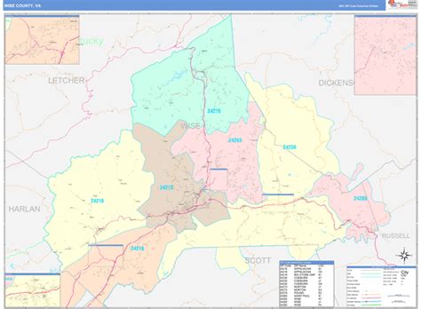 Wise County, VA Wall Map Color Cast Style by MarketMAPS