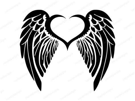 Heart Angel Wings Black on White Fly Away Bird Feather SVG, Png, Jpeg ...