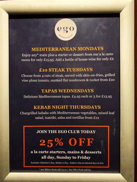 Menu at Ego Mediterranean Restaurant & Bar, Sheffield, Sheffield, 88 ...