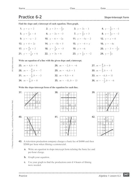 Identify Slope And Y Intercept Worksheets