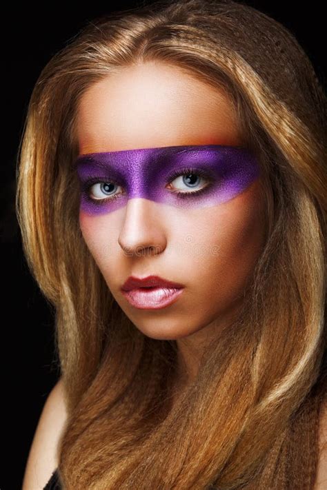 Fantasy. Coloring. Trendy Woman With Shiny Colorful Makeup. Faceart Stock Photo - Image of ...