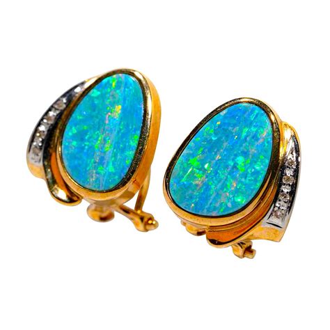 DAZZLING DELIGHT 14KT GOLD & DIAMOND AUSTRALIAN OPAL EARRINGS