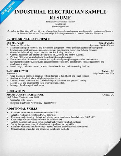 Industrial Electrician Resume Sample | Resume Ideas | Pinterest