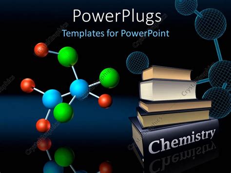 PowerPoint Template: colorful molecular structure and wireframe model with chemistry books (20546)