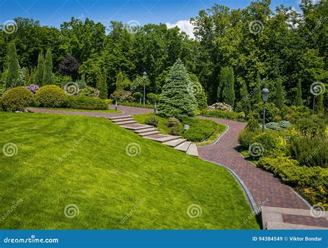 Landscaping in the Garden. the Path in the Garden Stock Image - Image ...