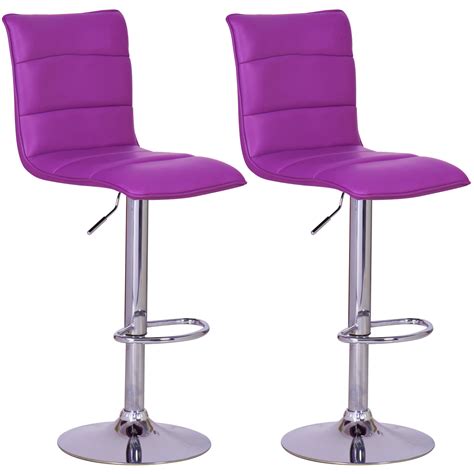 2 x Bar Stools Faux Leather Swivel Breakfast Kitchen Stool Chairs Purple u048