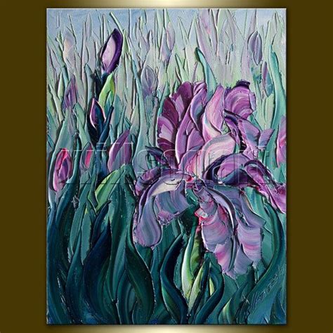 Iris Irises Modern Flower Canvas Oil Painting Textured Palette | Etsy | Flower canvas, Iris ...