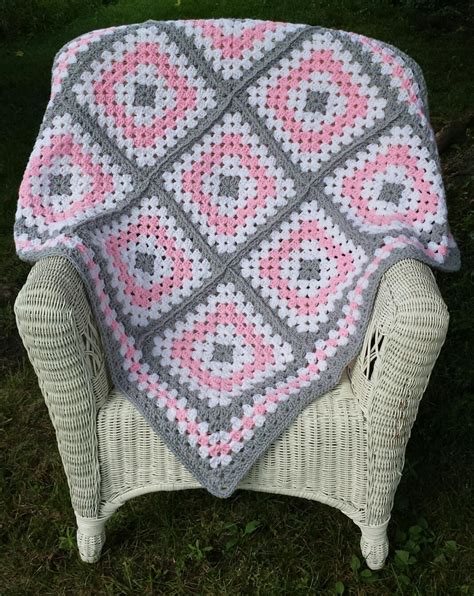 Pink and Grey Granny Square Baby Blanket, Crochet Baby Blanket, Baby ...