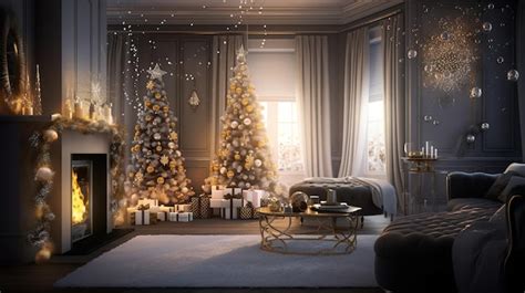 Premium AI Image | A living room with a christmas tree and a sofa with ...