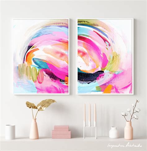 Vibrant Abstract Paintings Set of Two Prints Colourful Wall | Etsy UK