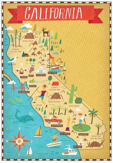 California illustrated map by Nate Padavick (www.idrawmaps.com) | California map, Illustrated ...