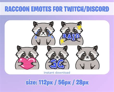 Kawaii Raccoon Emotes 112x112 56x56 and 28x28 Twitch, Youtube, Facebook ...