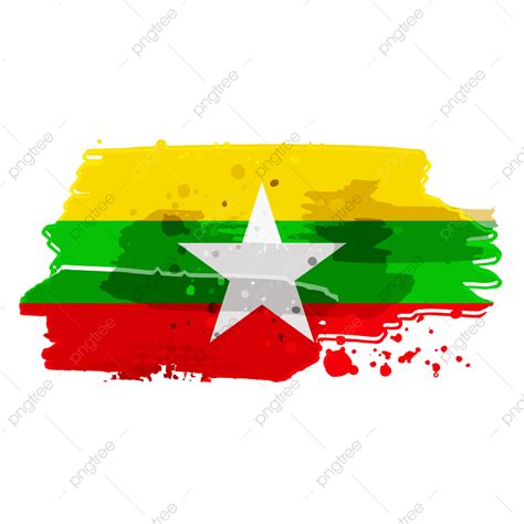 Myanmar Flag PNG Picture, Myanmar Grunge Flag Watercolor Brush Style Design, Burma Flag, Myanmar ...