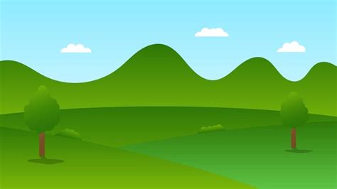 Premium Vector | Landscape cartoon scene with green tree on hill and ...