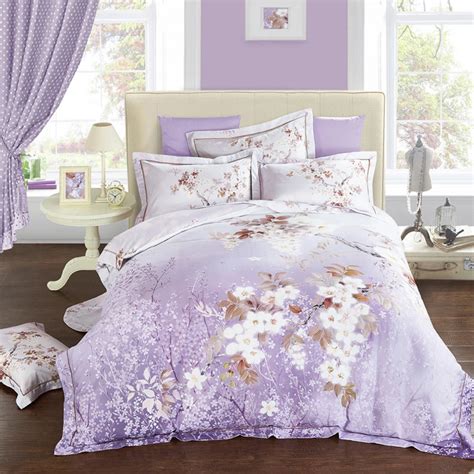 2018 Fresh Flowers Purple Duvet Cover Set Winter Thick Bedlinens Sanding Cotton Queen King Size ...