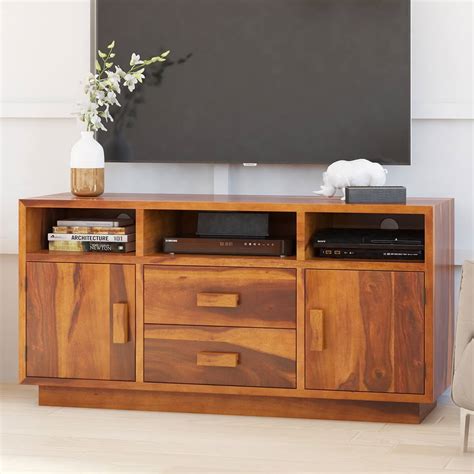 Brocton Rustic Solid Wood TV Media Stand With Drawers & Cabinets