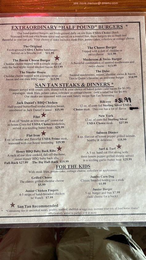 Menu at San Tan Flat steakhouse, Queen Creek