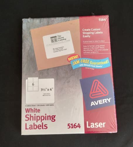 Avery 5164 Laser Shipping Labels 3 1/3 x 4 - 600 Labels 100 Sheets - White - NEW 72782051648 | eBay