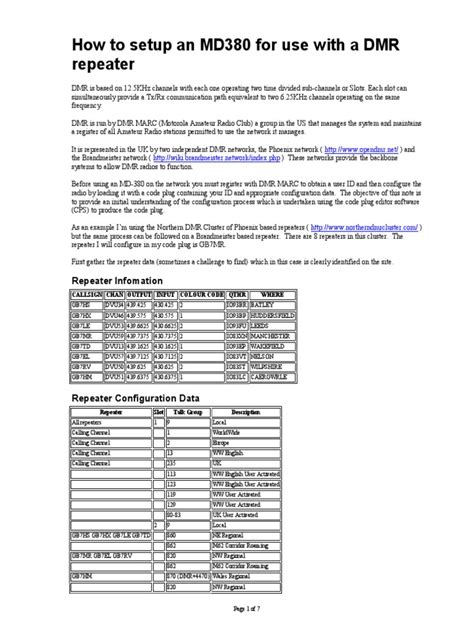 How To Setup An Md380 For Use With A DMR Repeater | PDF | Service Industries | Information And ...