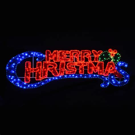 LED Rope Flashing Blue & Red Light Merry Christmas Sign Tinsel Xmas ...