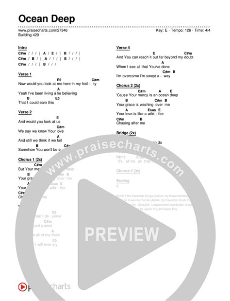 Ocean Deep Chords PDF (Building 429) - PraiseCharts