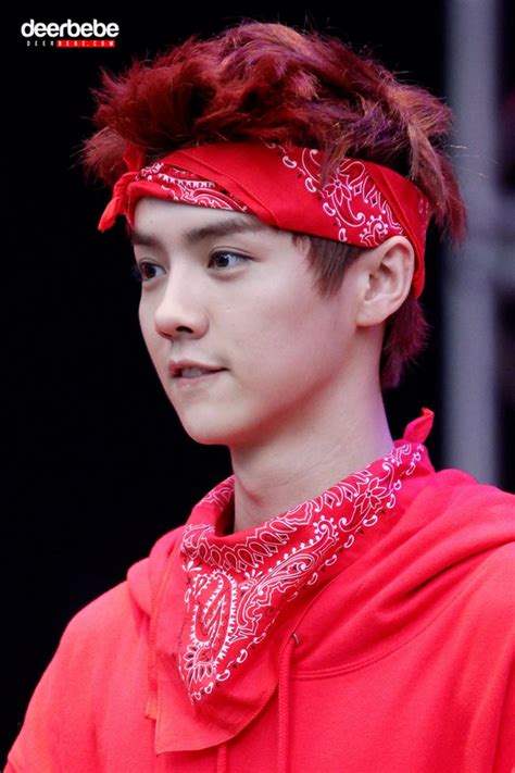 korea korean kpop idols boy band group exo exo-m luhan actor red hair red bandana hairstyles for ...