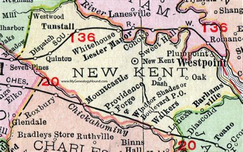 New Kent County, Virginia, Map, 1911, Rand McNally, Providence Forge ...