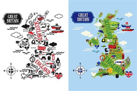 Cartoon Maps of Britain for child | Cartoon map, Map of britain, Map