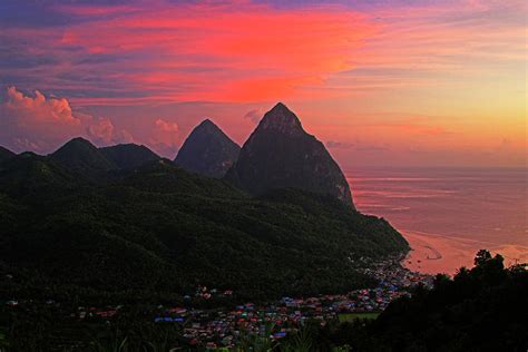 Pitons At Sunset- St Lucia Photograph by Chester Williams