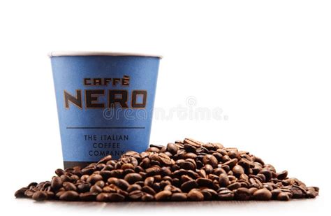 Composition with Cup of Caffe Nero Coffee and Beans Editorial Stock ...