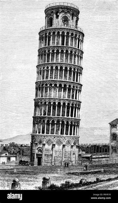 Leaning Tower Of Pisa 1870 Drawing Stock Photo - Alamy