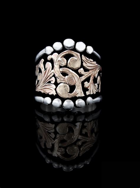 Antique Gold Scroll Statement Ring - Wide Banded | Hyo Silver