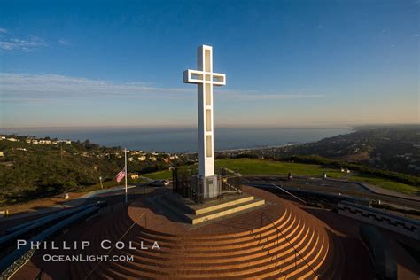 Sunrise over Mount Soledad Cross aerial photo, La Jolla, California