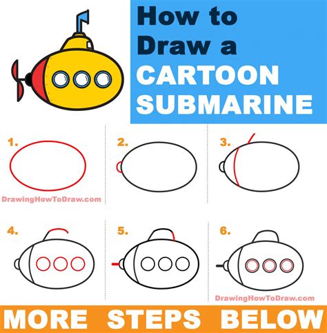 How to Draw a Cartoon Submarine Easy Step-by-Step Drawing Tutorial for ...