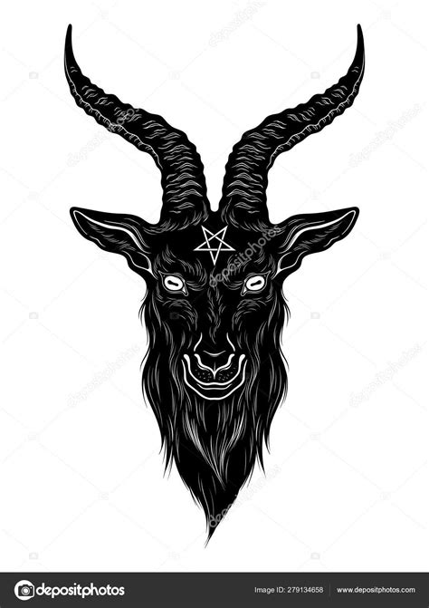 Baphomet demon goat head hand drawn print or blackwork flash tattoo art ...