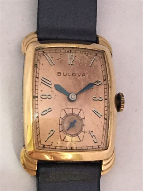 Vintage 1940s Bulova Rectangular Curved Rolled Gold and Stainless Steel ...