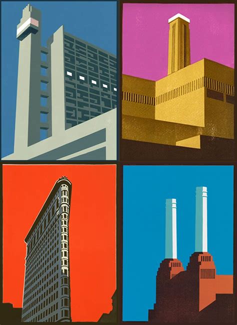Paul Catherall bold linocuts of architectural landmarks | Graphicine | Architecture poster ...