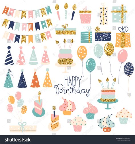 Birthday Party Glitter Set Collection Cute Stock Vector (Royalty Free ...