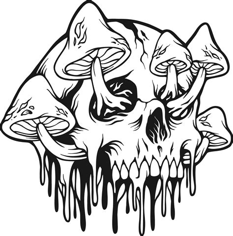 Creepy melting psychedelic mushrooms skull head silhouette 17266549 Vector Art at Vecteezy