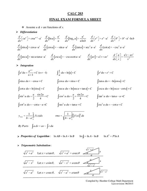 Calculus 2 Final Exam Cheat Sheet | Cheat Sheet Calculus - Docsity