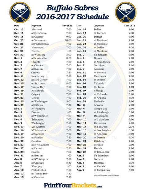 Printable Buffalo Sabres Hockey Schedule 2016 - 2017 | Boston bruins ...