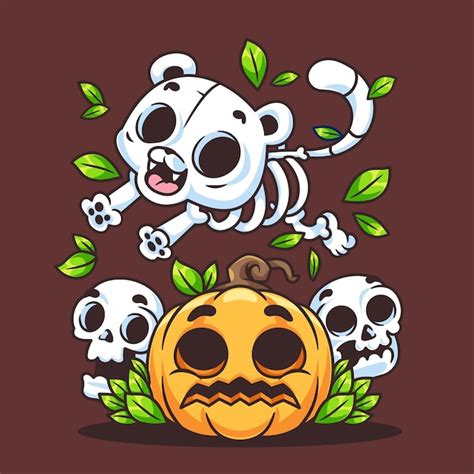 Premium Vector | Cartoon cat skeleton halloween illustration