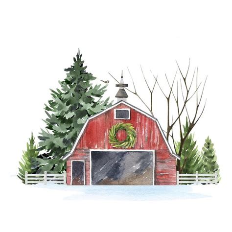 Premium Vector | Watercolor winter retro christmas barn | Watercolor barns, Barn drawing ...