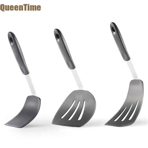 QueenTime 3PCS Silicone Turner Spatula Set Pancake Flipper Kitchen Slotted Spatula Cooking ...