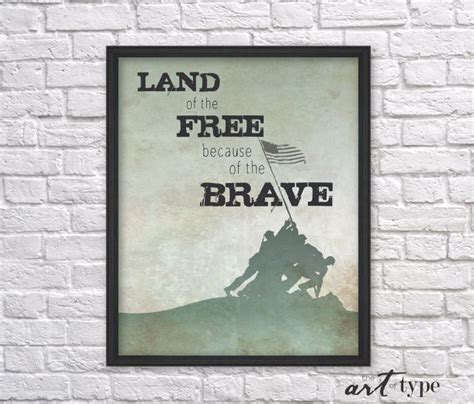 Patriotic Print Quote Land of the Free because of the Brave | Etsy