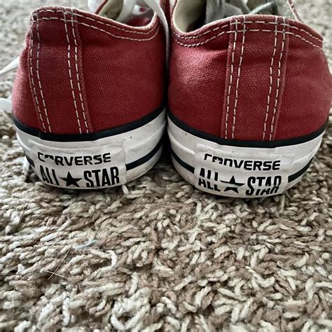 red low top converse size 8.5, worn in. price... - Depop