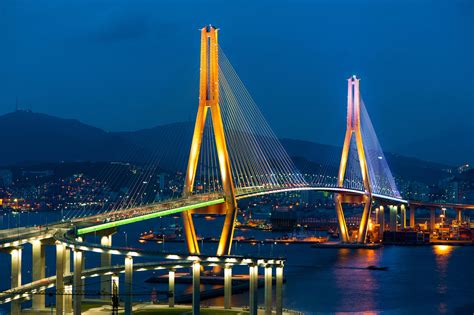 Twilight Illumination of Busan Harbor Bridge - Travel Lens