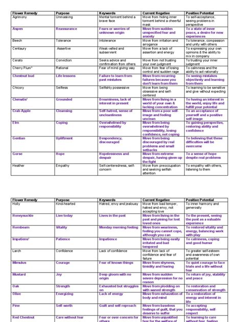 Bach Flower Remedies Diagnostic Chart